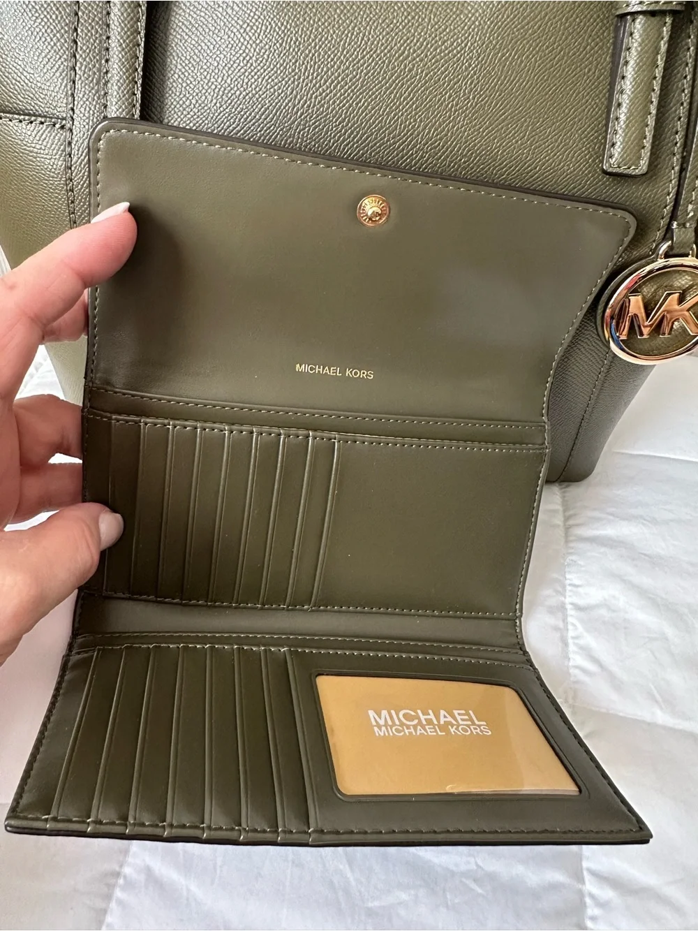 Michael Kors Olive Saffiano Leather Tote with Matching Wallet